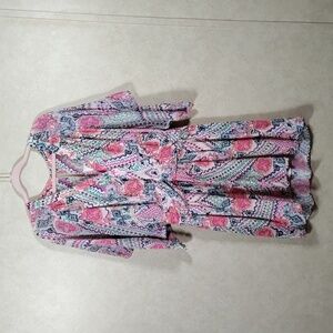 01537 Maeve for Anthropologie pink print v-neck dolman sleeve dress 8